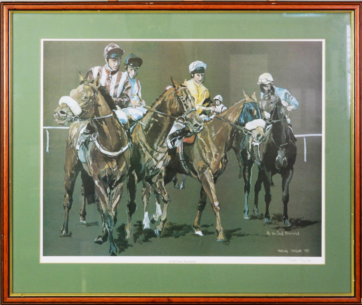 TREVOR TAYLOR ARTIST SIGNED COLOUR PRINT ‘At the Start, Newmarket’ 15” x 19 ¼” (38.1cm x 48.9cm) - Image 2 of 2