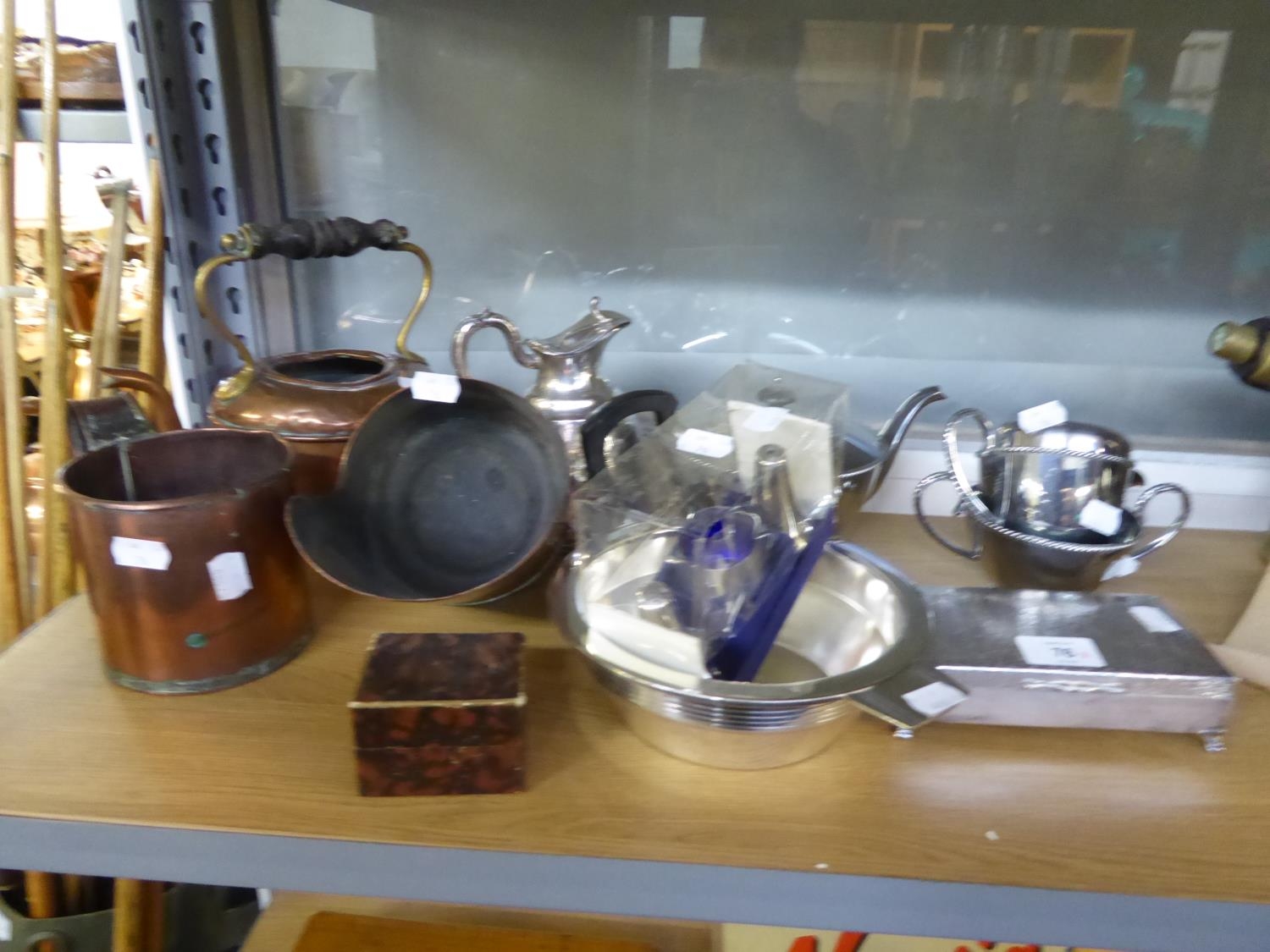 A SMALL GROUP OF SILVER PLATED WARES, TO INCLUDE; TEA SET, NAPKIN RINGS (BOXED) JEWELLERY BOX ETC...