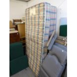 A METAL FOLDING GUEST BED AND MATTRESS, 3’ WIDE