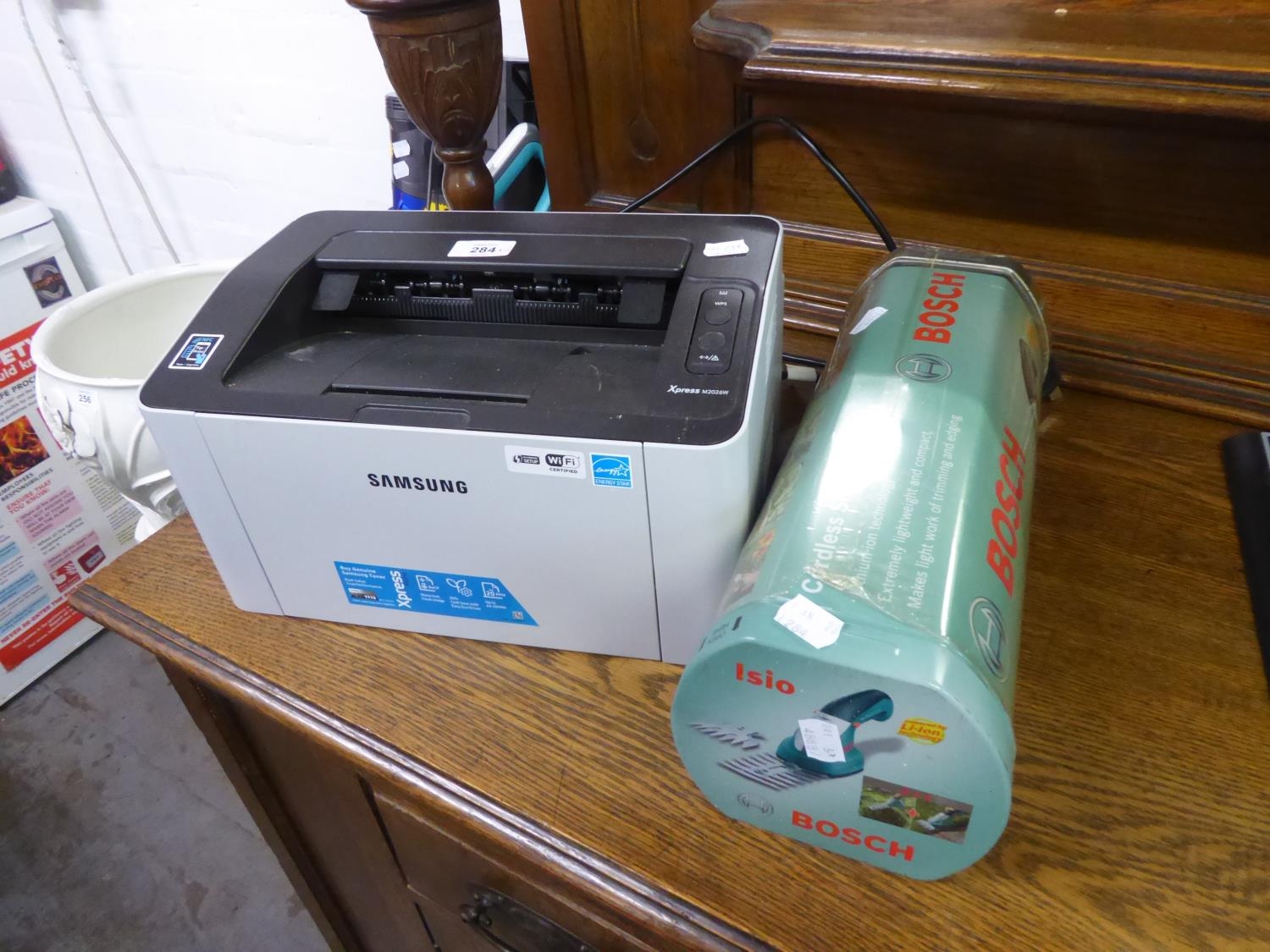 SAMSUNG SMALL PRINTER AND A BOSCH CORDLESS SHAPE AND EDGE TRIMMER (2)