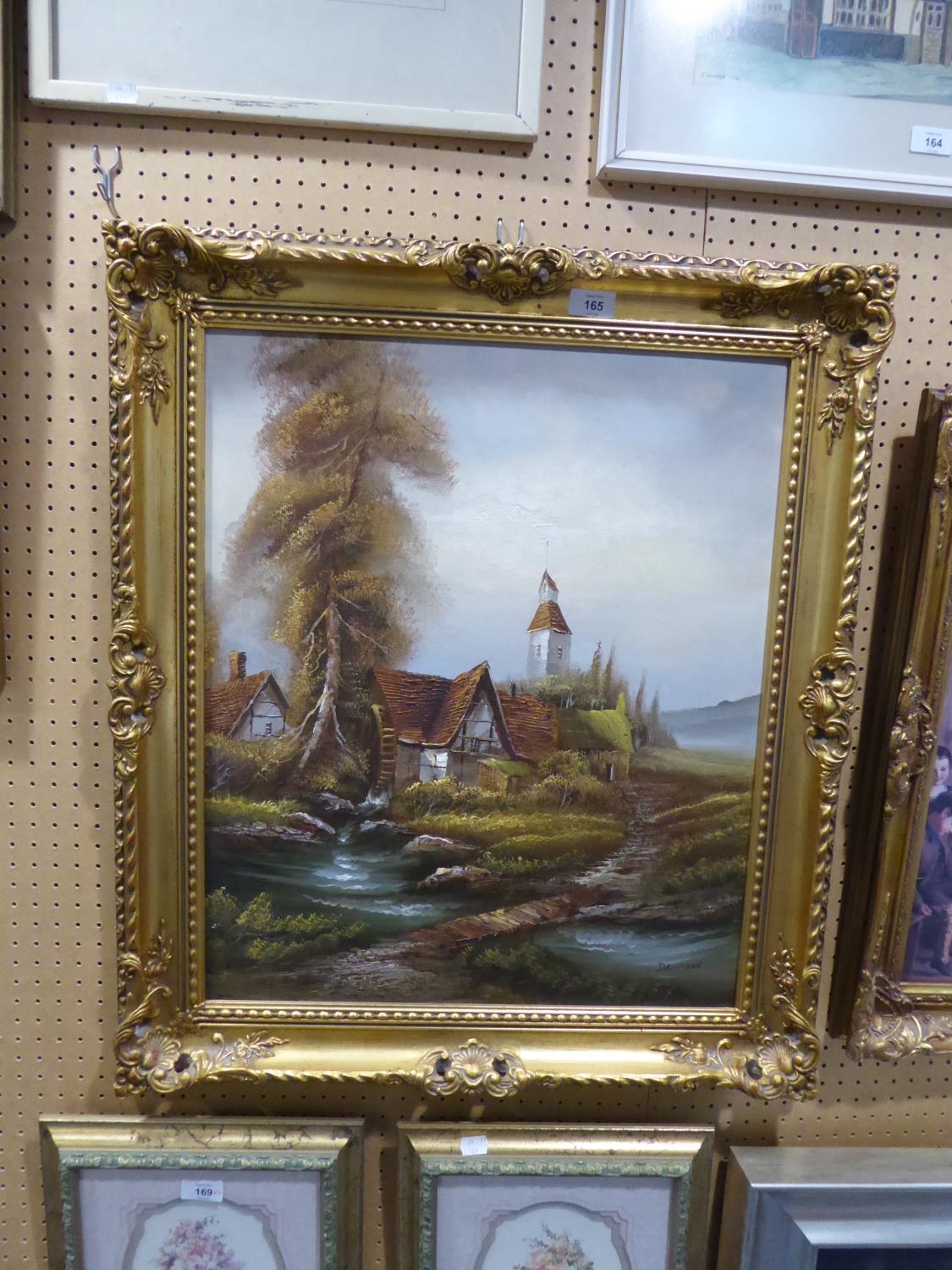 AN OIL PAINTING, LANDSCAPE, IN GILT FRAME