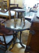 A SMALL OAK SIDE TABLE & MILKING STOOL (2)