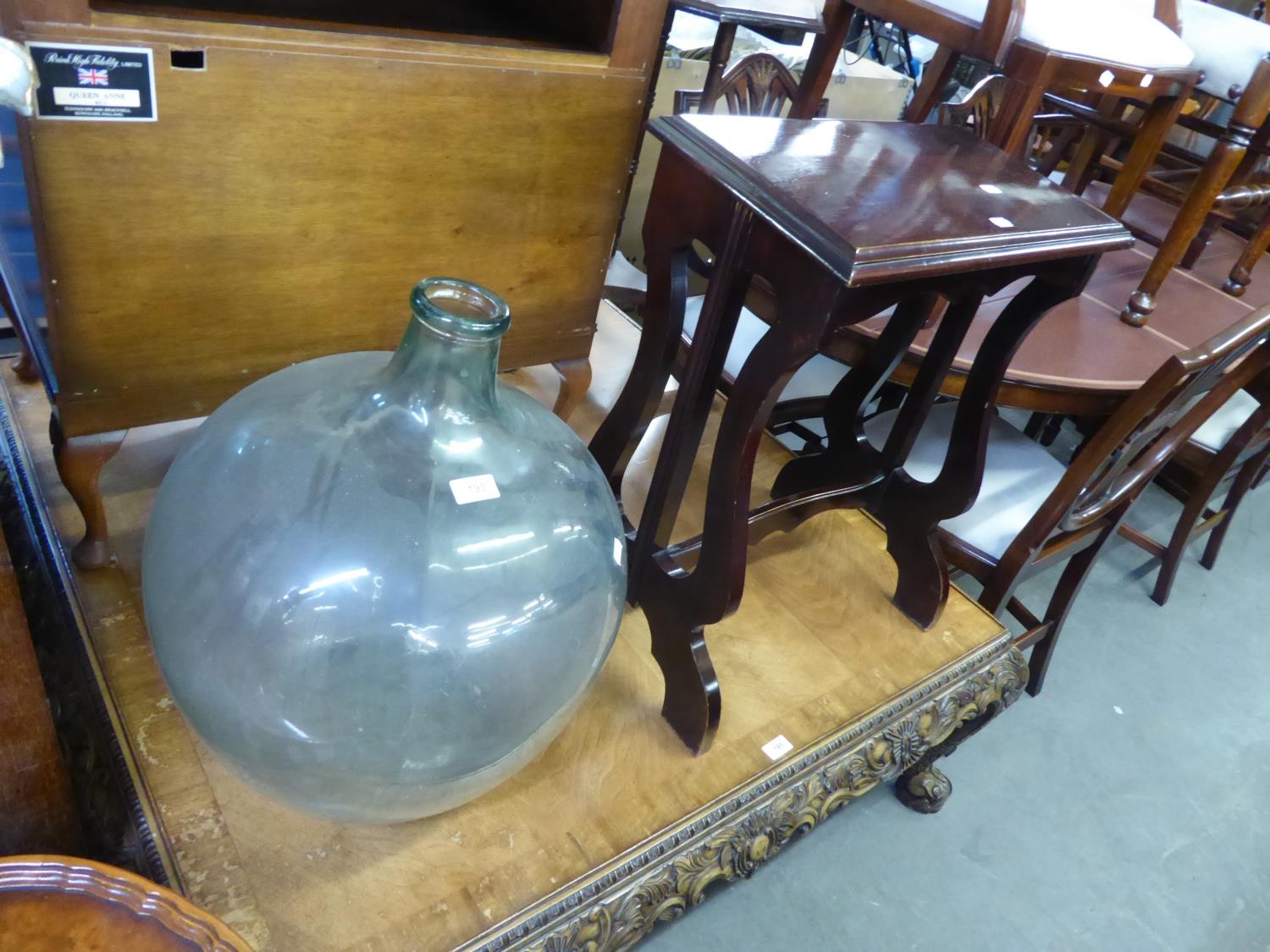 A LARGE GLASS CARBOY AND A SMALL LECTERN/WRITING SLOPE (2)