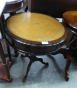 GEORGIAN STYLE MAHOGANY DRUM TOPPED OCCASIONAL TABLE, ON COLUMN AND TRIPOD SUPPORTS, WITH TWO