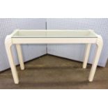 CREAM FINISHED WOOD HALL TABLE, WITH GLASS TOP