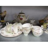 ROYAL VALE WHITE AND GILT CHINA TEA SERVICE FOR SIX PERSONS, 20 PIECES; A SET OF SIX ‘STOKE POTTERY’