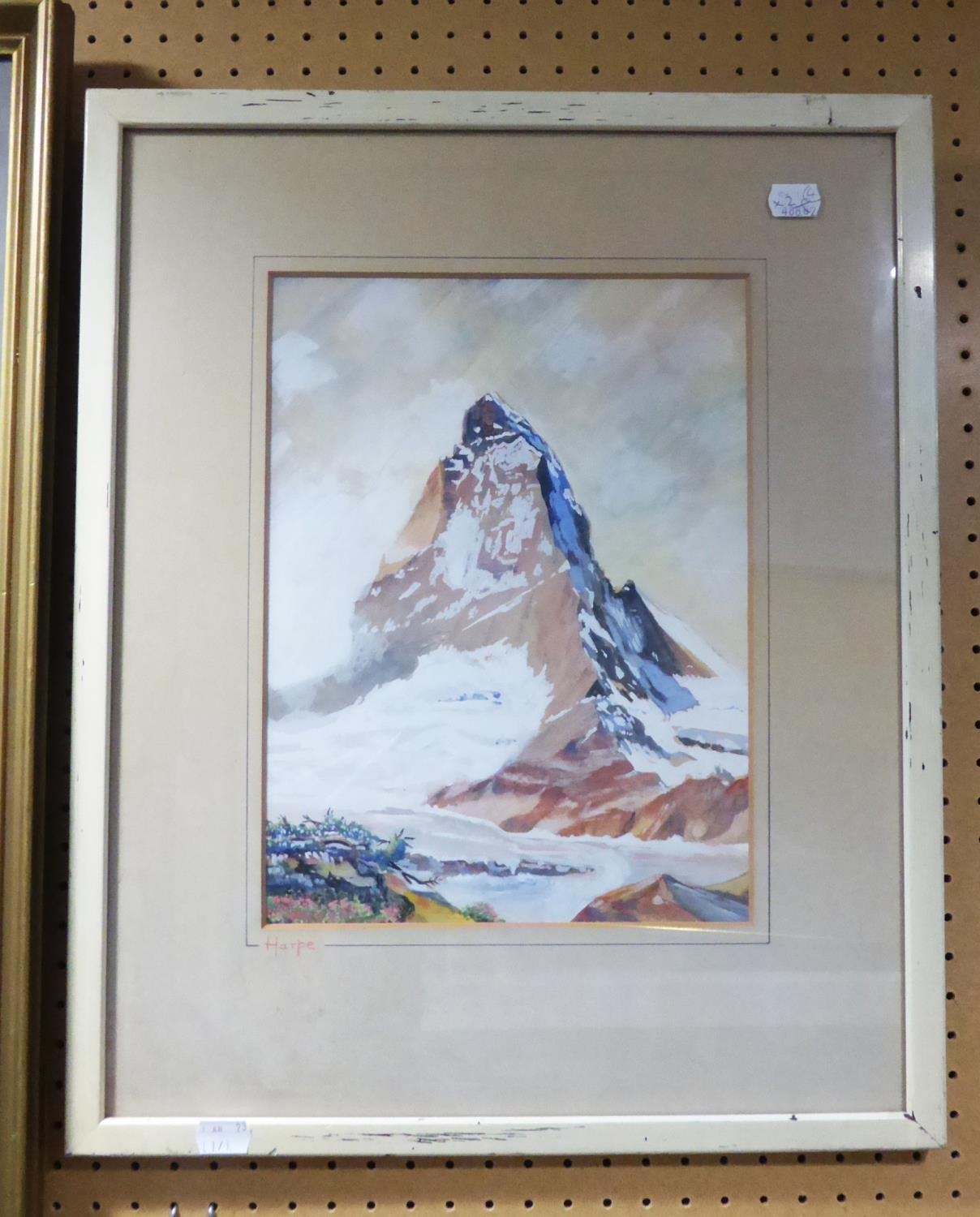 HARPE WATERCOLOUR MATTERHORN SIGNED 12 ¼” X 9 ¼” (31.1cm x 23.5cm) J RICHARDSON WATERCOLOUR LAKE - Image 2 of 2