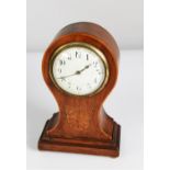 EARLY 20th CENTURY INLAID MAHOGANY BALLOON SHAPED MANTEL CLOCK, having drum shaped movement,