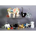 COLLECTION OF 16 VARIOUS MODELS OF ELEPHANTS in glass, porcelain, metal, hardstone, etc.