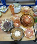 GROUP OF CARNIVAL GLASS, MAINLY ORANGE AND OPALESCENT BOWLS (15)