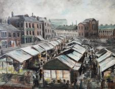 KENNETH MILES (TWENTIETH CENTURY) OIL ON CANVAS ‘Hyde Market 1920' Signed and dated 198? 13 ½” x