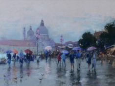 BOB RICHARDSON (b.1938) PASTEL DRAWING St Mark’s Square, Venice, in the rain Signed 13 ¼” x 17 ½” (