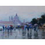 BOB RICHARDSON (b.1938) PASTEL DRAWING St Mark’s Square, Venice, in the rain Signed 13 ¼” x 17 ½” (