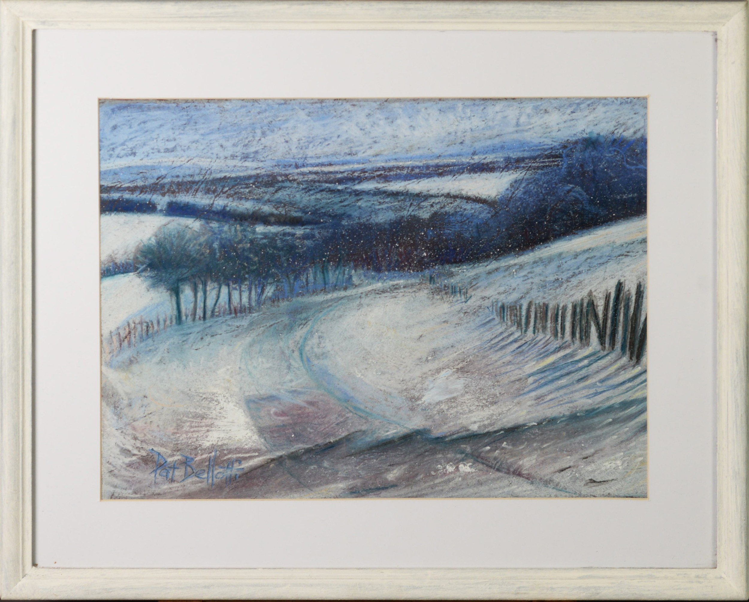 PAT BELLOTTI (1931-2017) PASTEL ‘Snow Bound’ Signed, titled to label verso 12 ¾” x 17 ¼” (32.3cm x - Image 2 of 2