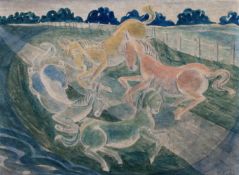 ROSA SCHAFER (1901-1987) WATERCOLOUR Four horses Signed 9 ¾” x 12 ¾” (24.7cm x 32.3cm)