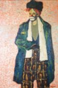 C HOPWOOD (TWENTIETH CENTURY) IMPASTO OIL ON BOARD Three quarter length portrait of a clown Signed