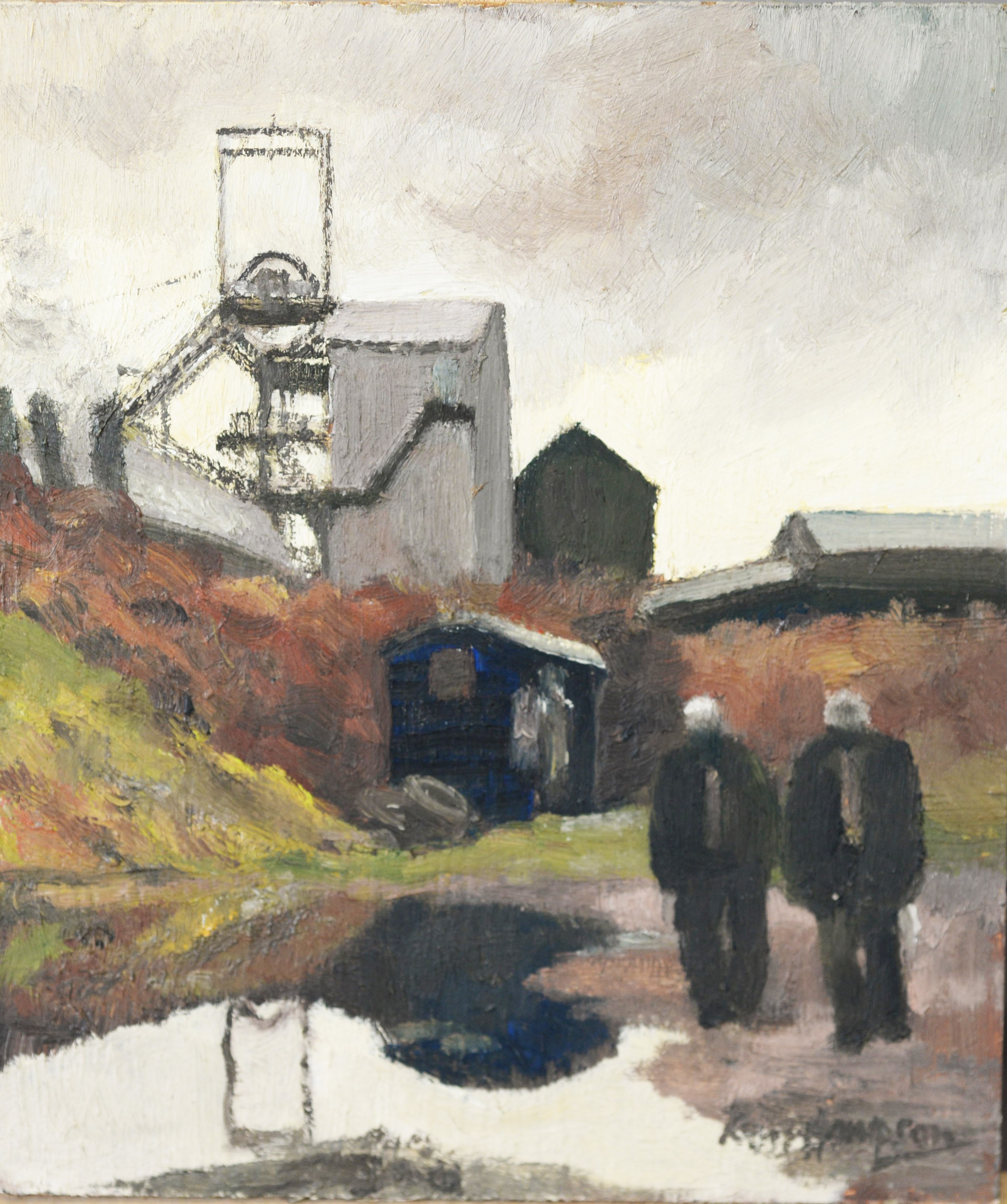 ROGER HAMPSON (1925 - 1996) OIL PAINTING ON BOARD Deep Navigation (Colliery), Treharris, South Wales