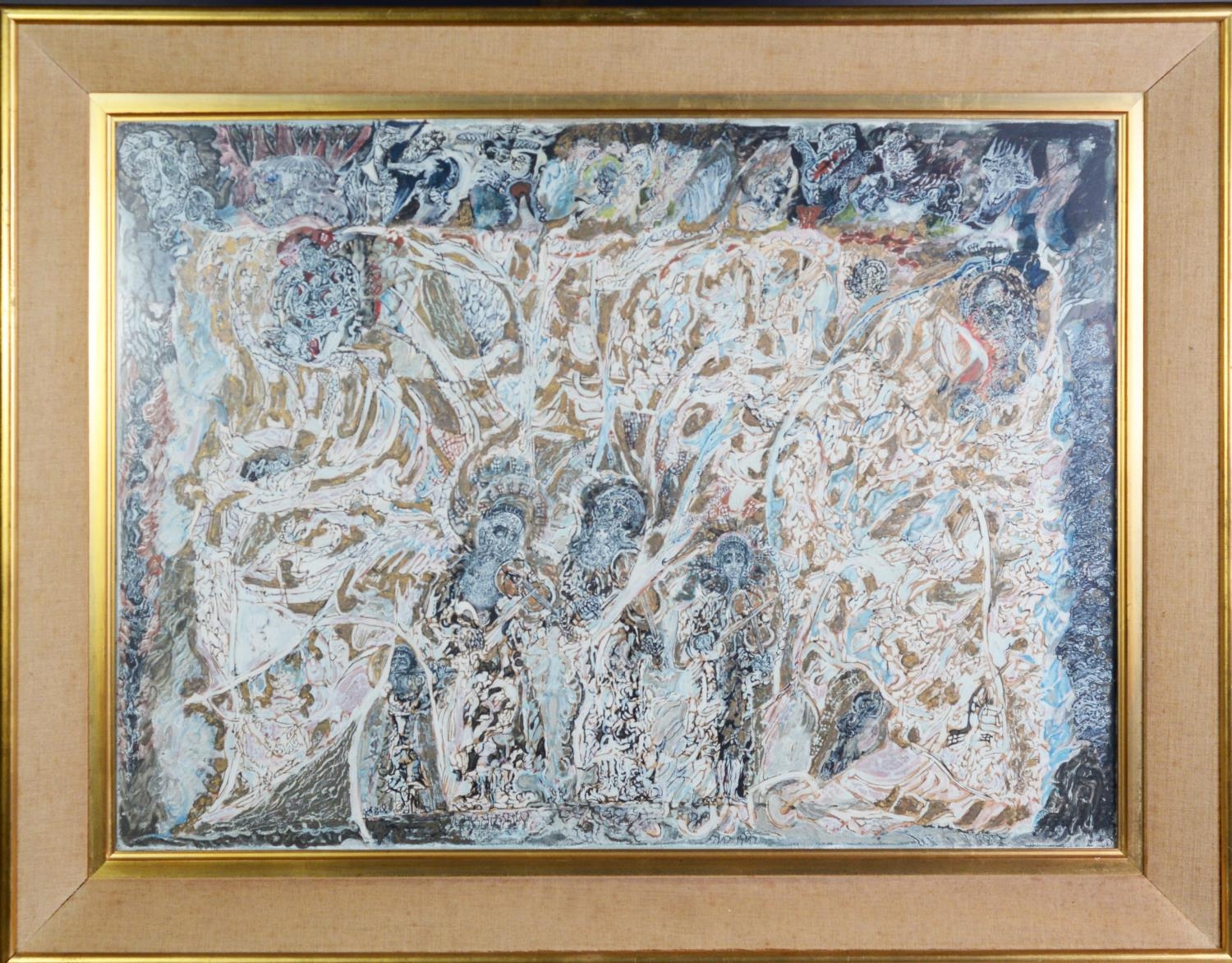 ZDZISLAW LACHUR (1920 - 2007 POLISH) OIL PAINTING ON BOARD A group of Jewish figures playing violins - Image 2 of 2