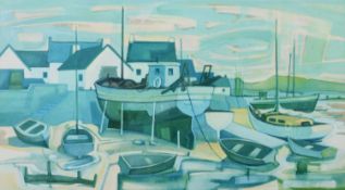 W T DYSON (TWENTIETH CENTURY) WATERCOLOUR ‘Harbour’ Signed and dated (19)78 11 ½” x 21” (29.2cm x