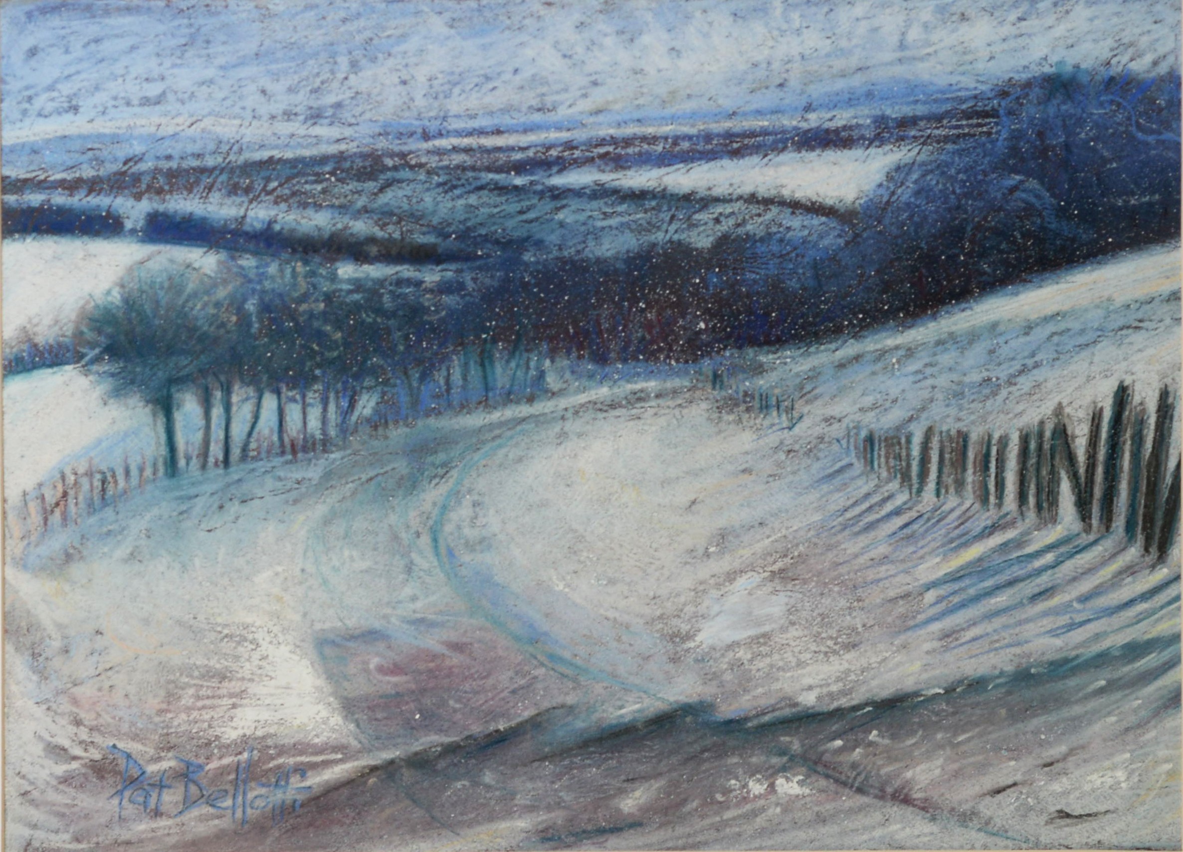 PAT BELLOTTI (1931-2017) PASTEL ‘Snow Bound’ Signed, titled to label verso 12 ¾” x 17 ¼” (32.3cm x