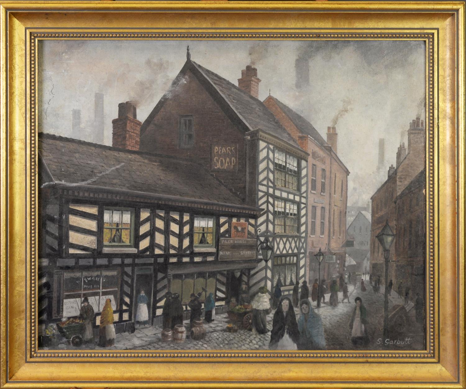 STEPHEN GARBUTT (TWENTIETH CENTURY) OIL ON BOARD ‘The Old Packhorse, Stockport’ Signed 15 ½” x - Image 2 of 2