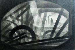 TREVOR GRIMSHAW (1947-2001) SUITE OF THREE PENCIL DRAWINGS Views of industrial towns with wheels and