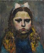 EMMANUEL LEVY (1900-1986) OIL ON BOARD Head and shoulder portrait of a young girl with white