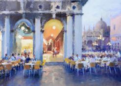 BOB RICHARDSON (b.1938) PASTEL DRAWING Café, St Mark’s Square, Venice Signed 15 ½” x 21 ½” (39.3cm x