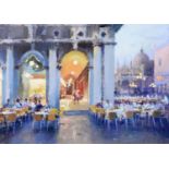 BOB RICHARDSON (b.1938) PASTEL DRAWING Café, St Mark’s Square, Venice Signed 15 ½” x 21 ½” (39.3cm x