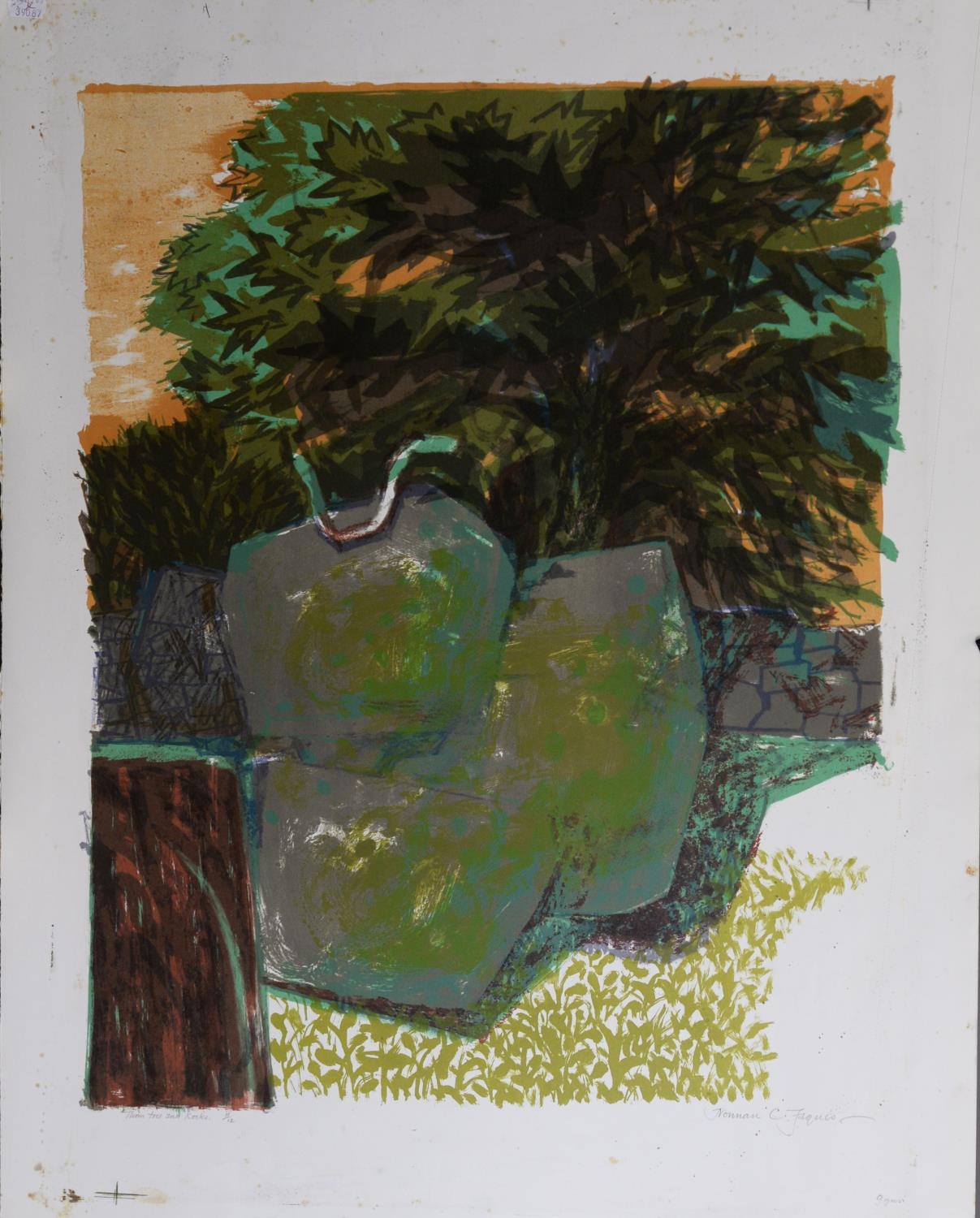 NORMAN JAQUES (1922-2014) TWO LIMITED EDITION COLOUR PRINTS ‘Thorn Tree and Rocks’ (11/12) signed