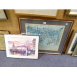 EDITH LE BRETON ARTIST SIGNED COLOUR PRINT Bygone street scene with figures, market barrows and