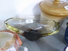 VENETIAN HEAVY AMBER COLOURED STUDIO GLASS BOAT SHAPED BOWL, 10” WIDE