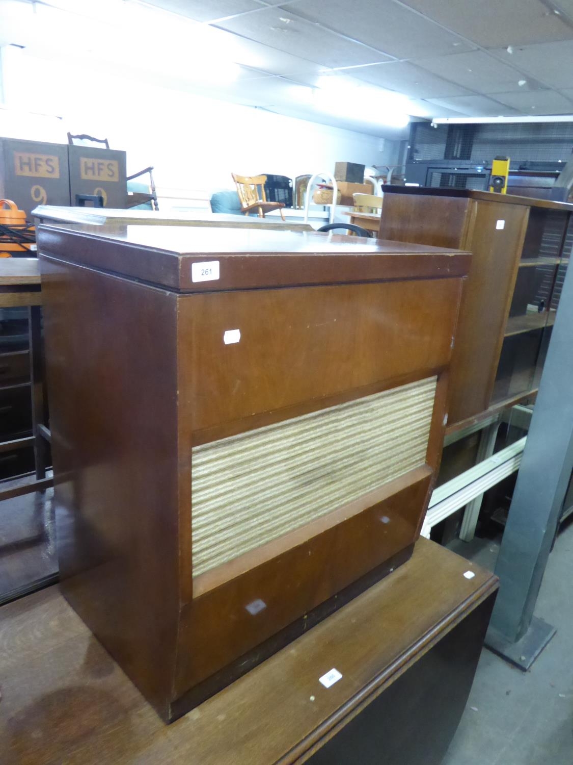 HMV VINTAGE WALNUT CASED RADIOGRAM AND SOME RECORDS