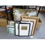 W. EDINLAW, ORIGINAL ETCHING, MANCHESTER SCENE; ANOTHER AND SEVEN VARIOUS FRAMED PRINTS AND FOUR