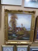 AN OIL PAINTING, LANDSCAPE, IN GILT FRAME