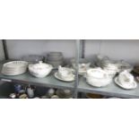 AN ALFRED MEAKIN 'GLO-WHITE' DINNER SERVICE, VIZ 3 TUREENS, TWO WITH LIDS, 12 LARGE DINNER PLATES,