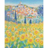 JOHN HOLT (b.1949) ARTIST SIGNED LIMITED DITION COLOUR PRINT 'Sunflowers Le Revest-Les-Eaux' (208/