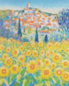 JOHN HOLT (b.1949) ARTIST SIGNED LIMITED DITION COLOUR PRINT 'Sunflowers Le Revest-Les-Eaux' (208/