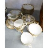 MEITO JAPANESE HAND PAINTED PORCELAIN TEA SERVICE FOR SIX PERSONS, 22 PIECES WITH TWO SIZES OF CUPS,