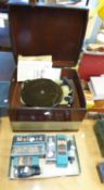 TRIXETTE MODEL T 1960'S FOUR-SPEED RECORD PLAYER AND VINTAGE OLD BULBS