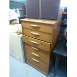 AUSTIN SUITE TEAK CHEST OF SIX GRADUATED LONG DRAWERS, 2’1! WIDE, 3’10” HIGH