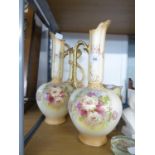 PAIR OF ROYAL DEVON BLUSH GROUND POTTERY VASES, floral printed, (a/f), and a SIMILAR ROYAL BONN