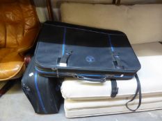 TWO BLACK CANVAS SUITCASES AND VARIOUS BAGS