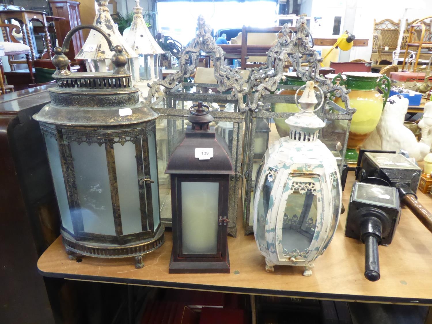THREE ASSORTED CANDLE LANTERNS, 19 3/4" (50cm) high and SMALLER (3)