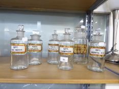 SMALL COLLECTION OF LATE NINETEENTH CENTURY CHEMIST BOTTLES, FOUR MATCHING PLUS SIMILAR WIDE NECK