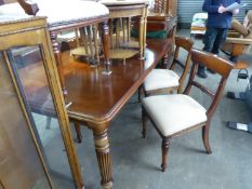 A 'ROSJOHN', MAHOGANY WILLIAM IV STYLE EXTENDING DINING TABLE, ON FOUR TURNED AND REEDED TAPERING