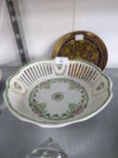 CONTINENTAL CHINA CIRCULAR BOWL, WITH PIERCED SIDES, 9” DIAMETER; CONTINENTAL CHINA CIRCULAR PLAQUE,