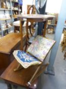EDWARD VII KIDNEY SHAPED OCCASIONAL TABLE AND A GOUT STOOL (2)