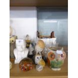 EARLY WHITE PLASTIC BUST OF ‘WINSTON S. CHURCHILL’ and a SMALL MIXED LOT OF CERAMICS AND GLASS
