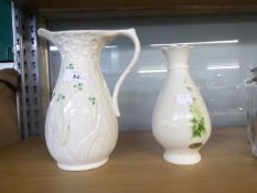 BELLEEK LATE TWENTIETH CENTURY 'DAISY' LARGE JUG/VASE, with painted shamrocks, 9 1/2" (24.2cm)